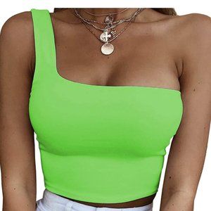 One-shoulder Sleeveless Plain Crop Top